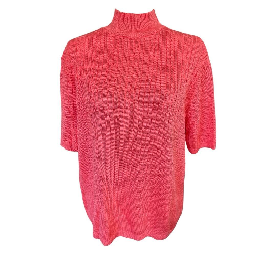 Vtg 80s Cotton Forever Turtleneck Sweater USA XL Coral S/S Preppy Prep Coastal
